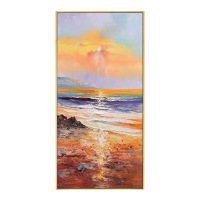 Contemporary Abstract Sunrise Seascape Hand-painted Oil Painting for Foyer Decor: Simplified American Living Room Wall Art
