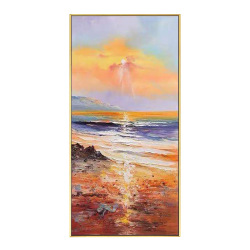 Contemporary Abstract Sunrise Seascape Hand-painted Oil Painting for Foyer Decor: Simplified American Living Room Wall Art