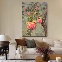 Pomegranate tree has many children and many blessings hand-painted oil painting wabi-sabi wind meaning good decorative painting living room entrance three-dimensional texture hanging painting