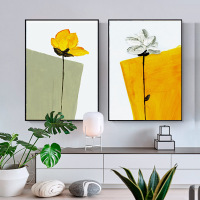 Abstract Decor Painting: Living Room Sofa Backdrop Hand-Painted Hanging Art, Modern Minimalist Floral 3D Wall Art