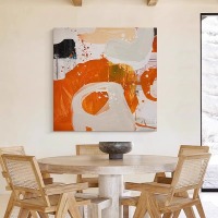 Hand-painted simple living room entrance dining room decoration painting wabi-sabi cream style abstract texture hanging painting orange decoration