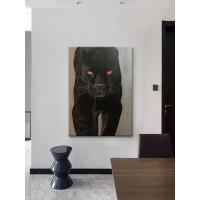 Black leopard pure hand-painted oil painting rich realistic animal decorative painting living room entrance acrylic texture hanging painting