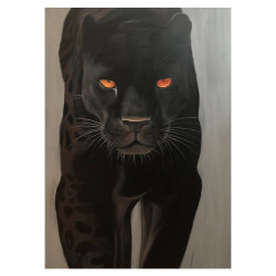 Black leopard pure hand-painted oil painting rich realistic animal decorative painting living room entrance acrylic texture hanging painting
