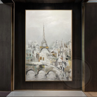 Pure hand-painted oil painting Nordic light luxury style decorative painting urban architecture abstract hanging painting fantasy entrance mural Paris