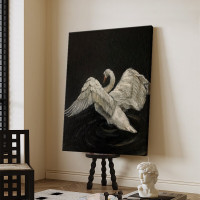 Wabi-sabi style white swan pure hand-painted oil painting living room decoration painting black and white texture painting antique style borderless hanging painting