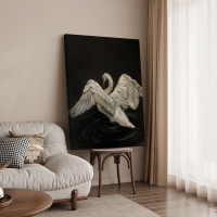 Wabi-sabi style white swan pure hand-painted oil painting living room decoration painting black and white texture painting antique style borderless hanging painting