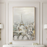 Pure hand-painted oil painting Nordic light luxury style decorative painting urban architecture abstract hanging painting fantasy entrance mural Paris