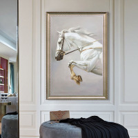 European hand-painted oil painting horse modern minimalist entrance decorative painting vertical version living room study mural American light luxury hanging painting