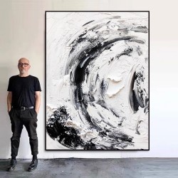 Dafen Village oil painting pure hand-painted abstract black and white three-dimensional entrance decorative painting modern living room background wall texture hanging painting