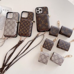 Premium LV Leather iPhone Case and Airpods Case Set
