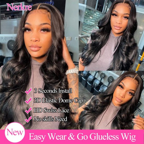 Glueless Human Hair Wigs for Black Women HD Transparent Lace Frontal Wigs Natural Black A56987