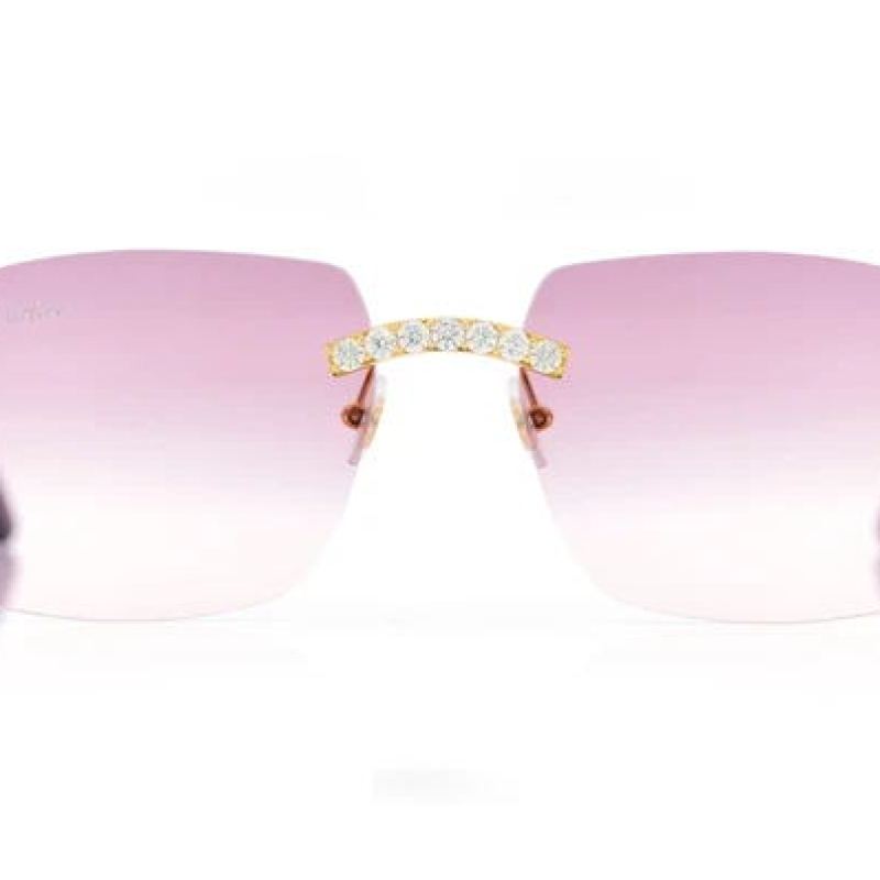 Cartier Glasses Iced Out Diamonds On Wood Rimless - Pink Fade Lens