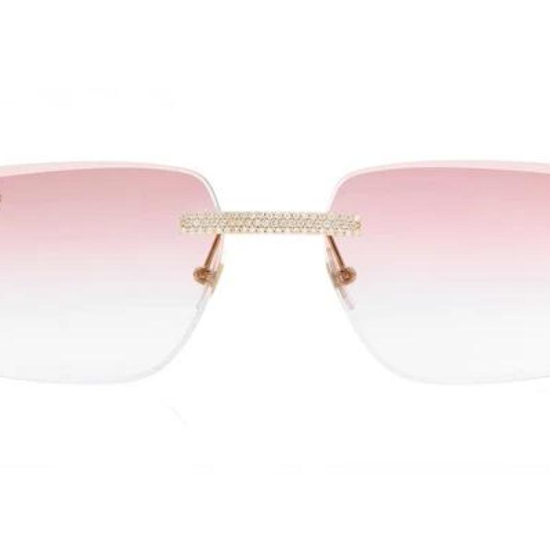 Cartier Glasses Iced Out Diamond Rims - Pink Faded Lens
