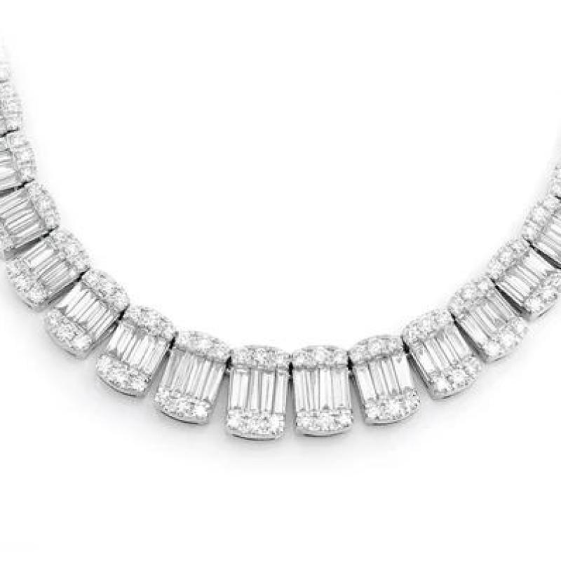 Graduated Baguette Oval Link Diamond Necklace 