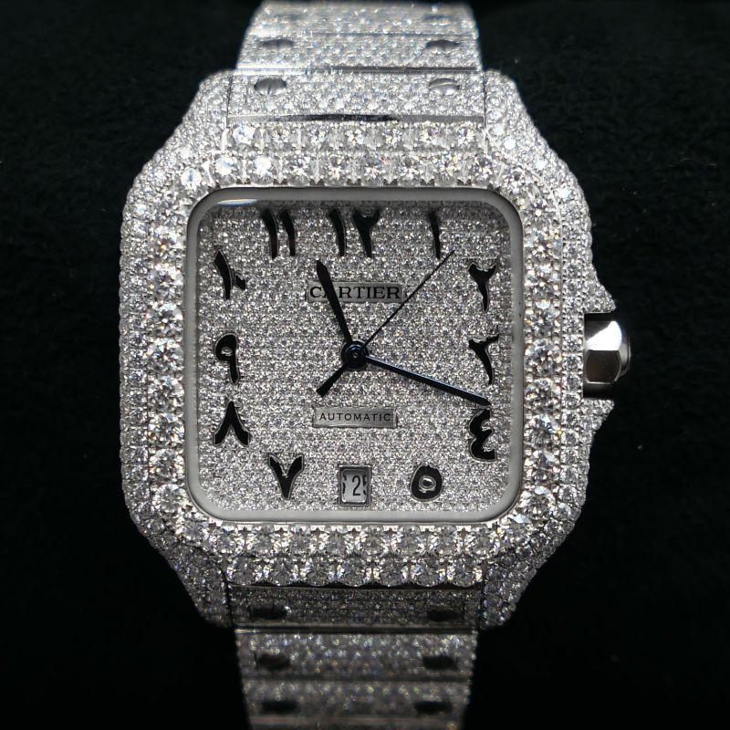 Iced out Cartier Watches #OEM #LAB #icedoutwatch #icedoutjewelry #diamondwatch #moissanitewatch #customwatch #luxurywatches #VVS #diamond #moissanite #icedout