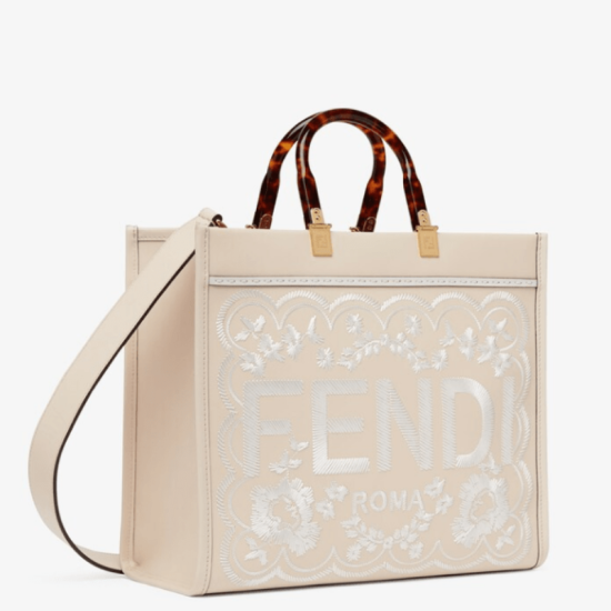 Camellia leather shopper bag with floral embroidery