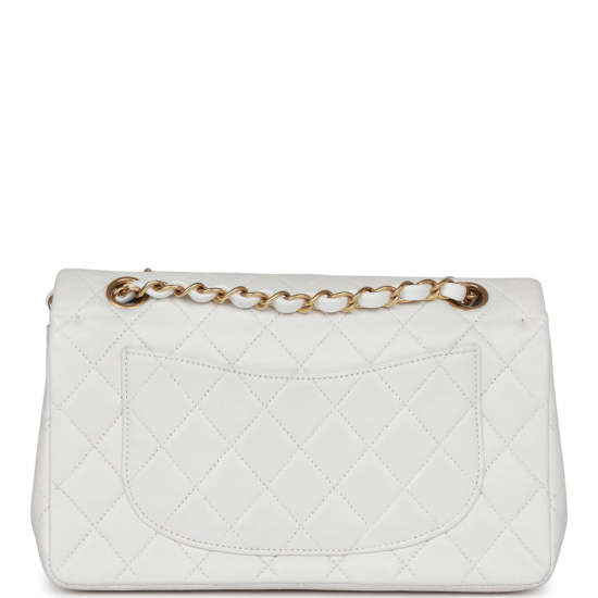 Vintage Chanel Small Classic Double Flap White Lambskin Gold Hardware