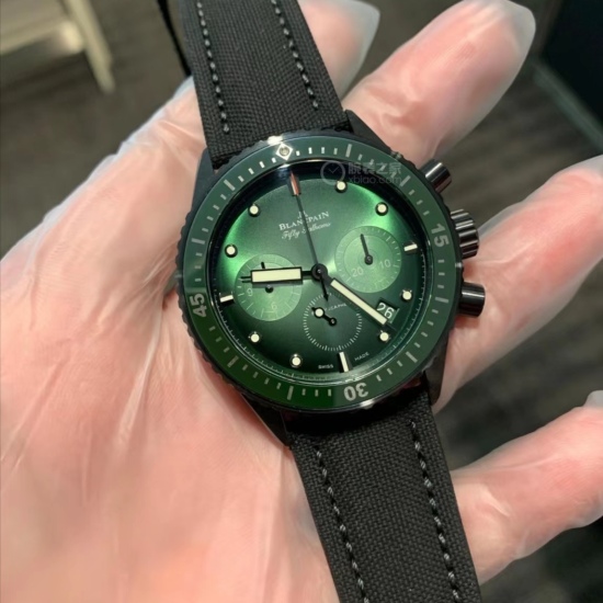 Blancpain Fifty FATHOMS Date Display Chronograph Green Dial Automatic Mechanical Movement Canvas Strap Swiss Watch 43.6mm Men's Watch Black 5200-0153-B52A
