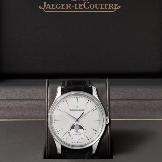 JAEGER-LECOULTRE MASTER automatic mechanical movement sun display moon phase unisex leather unisex watch 39mm silver dial stainless steel case leather strap 1368430