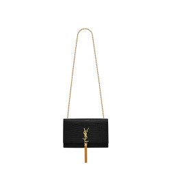 KATE MEDIUM CHAIN BAG WITH TASSEL IN CROCODILE-EMBOSSED SHINY LEATHER