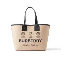 Label Print Cotton and Leather Large London Tote Bag