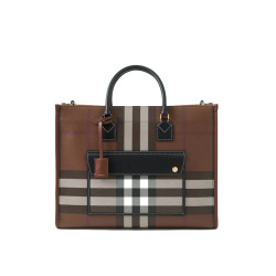 Check and Leather Medium Freya Tote