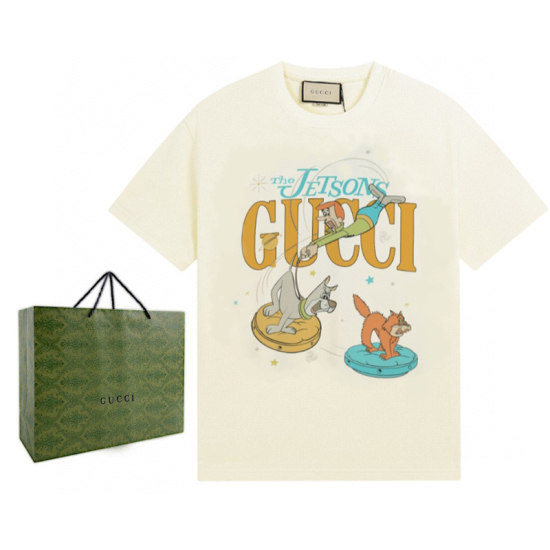 GUCCI New Printed T-shirt Double Cotton Fabric Short Sleeve