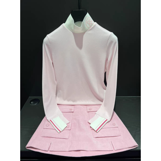 GFORE New Women's Color Contrast Wool Long-sleeved Blouse