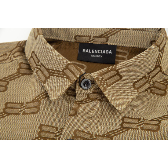 BALENCIAGA Early Autumn New Series Double B Full Logo Denim Shirt Wash Denim Fabric Shirt