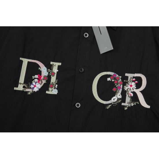 DIOR Gradient Floral Embroidery LOGO Long Sleeve Shirt for Men and Women