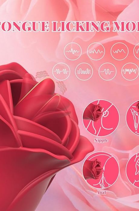 Rose Sex Toy Vibrator, 2IN1 Clitoral Tongue Licking Vibrator with 18 Vibration Modes for Clit Dildos Nipples, Rose Sexual Stimulation Device, Adult Sex Toys for Women