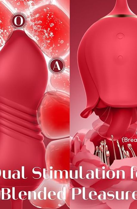 Rose Sex Toys Dildo Vibrator - 3in1 Adult Toys Sex Stimulator for Women with 9 Tongue Licking & Thrusting Dildo G Spot Vibrators, Adult Anal Sex Toy Games Clitoral Nipple Licker for Woman Man Couples