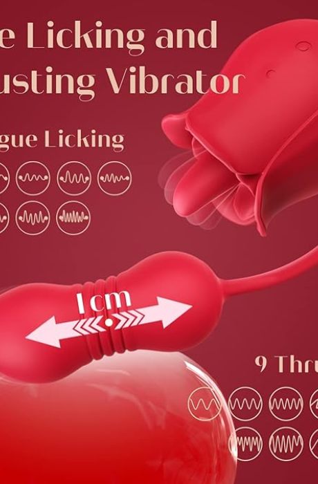 Rose Sex Toys Dildo Vibrator - 3in1 Adult Toys Sex Stimulator for Women with 9 Tongue Licking & Thrusting Dildo G Spot Vibrators, Adult Anal Sex Toy Games Clitoral Nipple Licker for Woman Man Couples