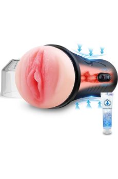Vibrating Male Masturbator Squeezable Pocket Pussy, Lifelike Textured Vagina, Masturbation Cup with 7.5" Depth, Plump and Soft Fleshy Masturbating Stroker Sex Toy for Men Realistic