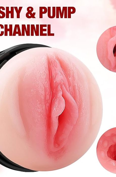Vibrating Male Masturbator Squeezable Pocket Pussy, Lifelike Textured Vagina, Masturbation Cup with 7.5" Depth, Plump and Soft Fleshy Masturbating Stroker Sex Toy for Men Realistic