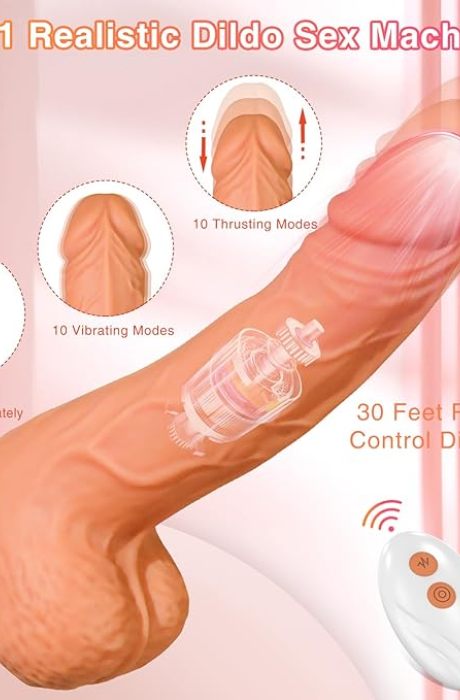 Sex Machine Thrusting Realistic Dildo for Women with 10 Vibrating & Thrusting Modes for G Spot Clitoral Anal Stimulation, Remote Control Silicone Vibrator, Adult Sex Toy (Flesh)