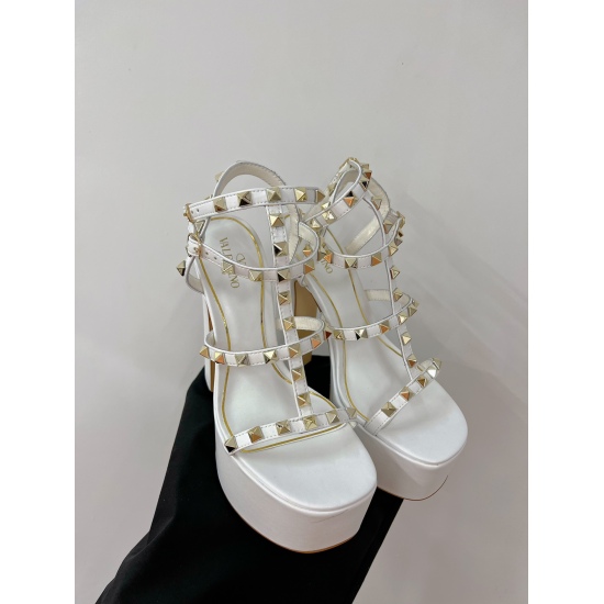 Valentino Top Quality Cow Leather High Heel Chunky high heels For Women Shoes Size:EU 35-42