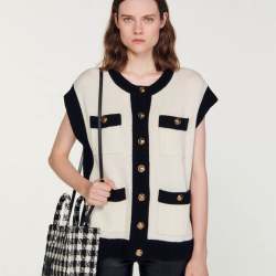 Black and white contrasting knitted waistcoat