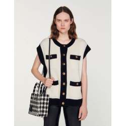 Black and white contrasting knitted waistcoat