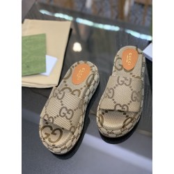 Gucci new couples electric embroidered thick-soled slippers
