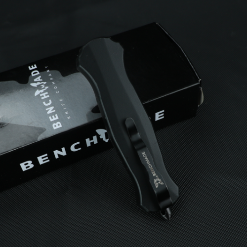 Benchmade Mini-Infidel Dagger AUTO OTF Knife 3.10" D2 Black Double Edge Blade, Black Aluminum Handles